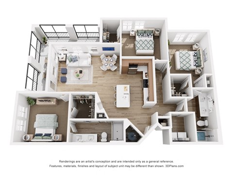 Floor plan for 3 beds, 2 baths, 1597 sqft